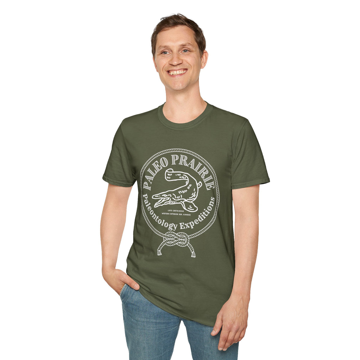 Paleo Prairie Expeditions Mosasaur emblem t-shirt design
