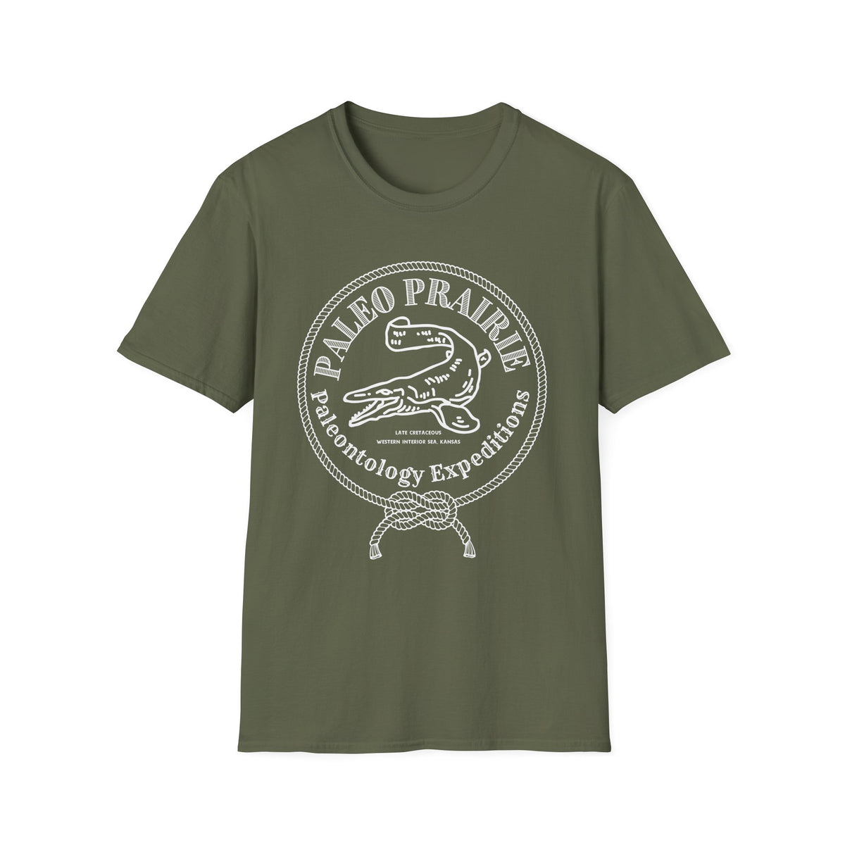 Paleo Prairie Expeditions Mosasaur emblem t-shirt design