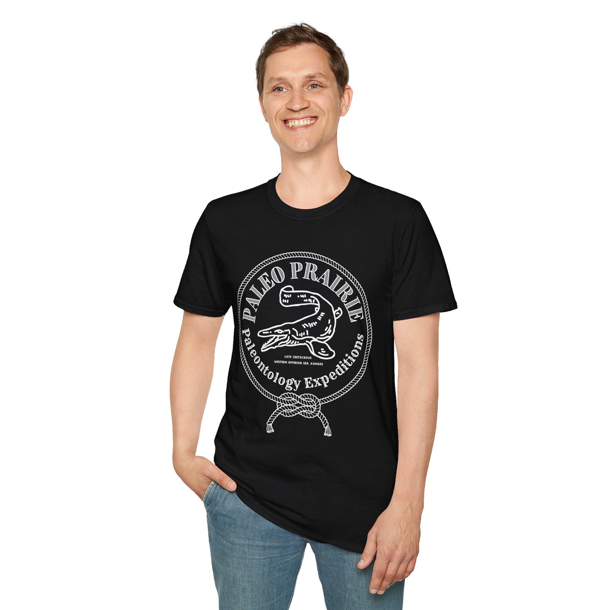 Paleo Prairie Expeditions Mosasaur emblem t-shirt design