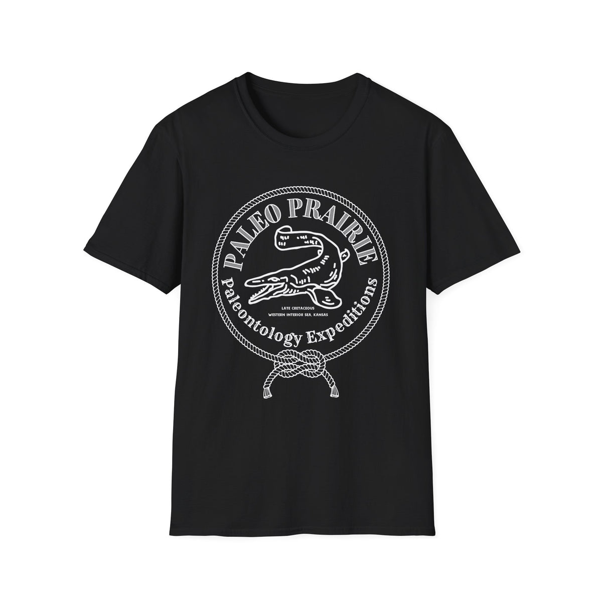 Paleo Prairie Expeditions Mosasaur emblem t-shirt design